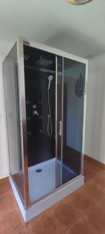 a glass enclosure with a shower in a room at Chambre d&#39;hôte Amouratcha in Fabrègues