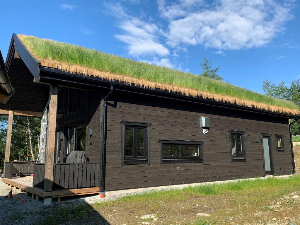 a log cabin with a grass roof at Skarvruetstugan Funäsdalen in Tänndalen
