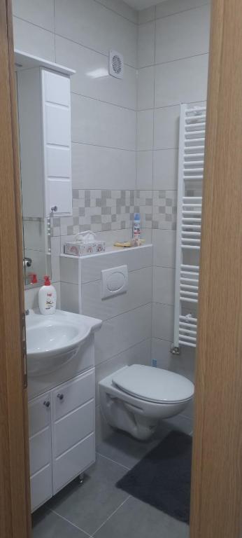Baño blanco con aseo y lavamanos en Ivan en Livno