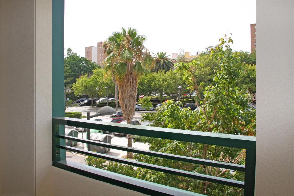 Hotel Apartamentos Las Ciencias F, a view of a palm tree from a window at Apartamentos Las Ciencias F in Valencia