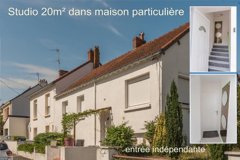 un collage de deux photos d'une maison dans l'établissement Studio Privé & Calme à S-Nazaire pr Parc Paysager, à Saint-Nazaire