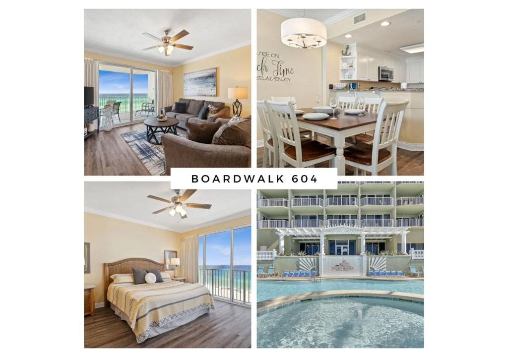 eine Collage von vier Bildern eines Hauses in der Unterkunft Boardwalk Beach Resort #604 by Book That Condo in Panama City Beach