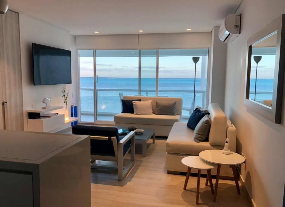 Μια τηλεόραση ή/και κέντρο ψυχαγωγίας στο Lujoso apto con balcón, vista al mar y playa privada