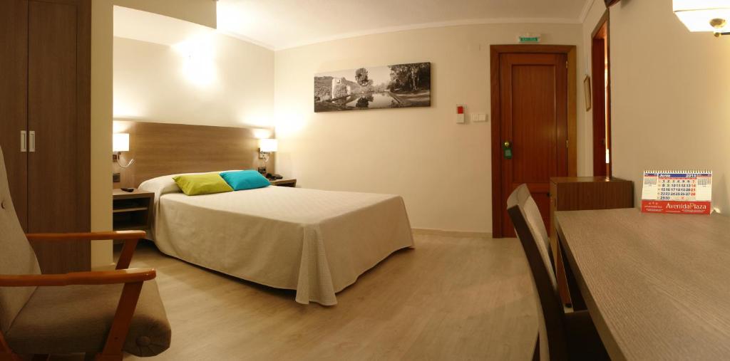 1 dormitorio con 1 cama, 1 mesa y 1 silla en Hotel Avenida Plaza, en Alzira