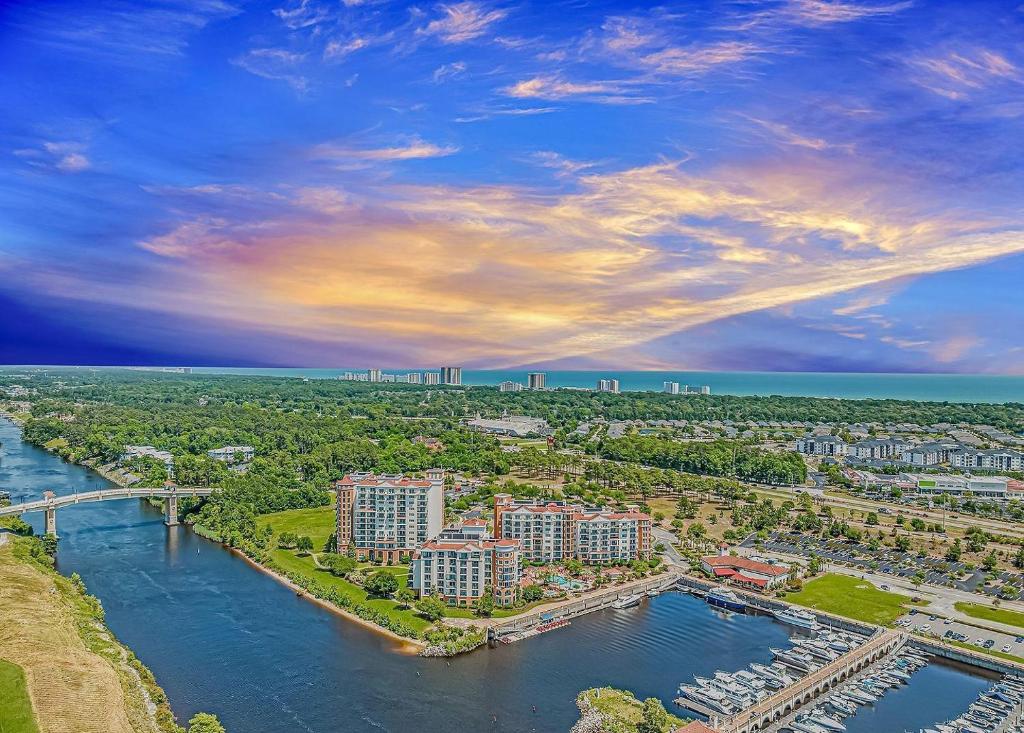 an aerial view of a city and a river at Marina Inn 5-305 in Myrtle Beach