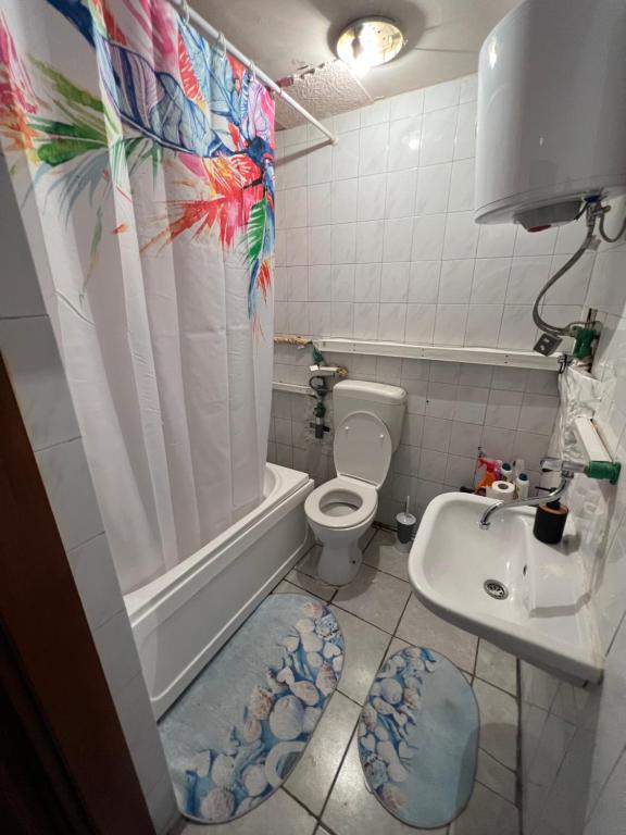 a small bathroom with a toilet and a sink at Apartman Kovači in Sarajevo
