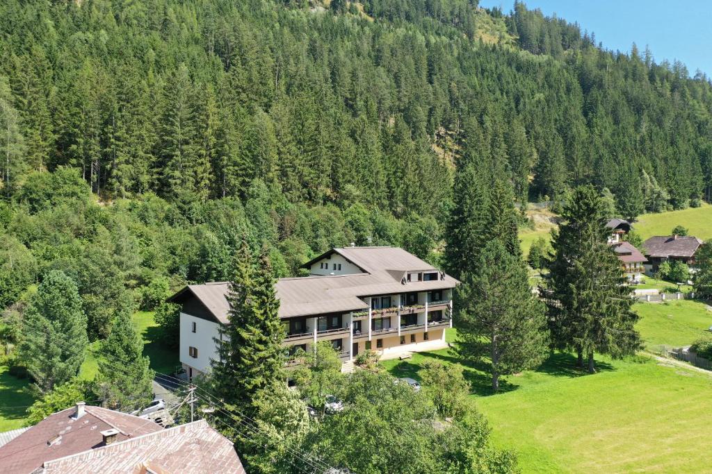 una vista aerea di una grande casa in una montagna di Appartement Rosa a Patergassen