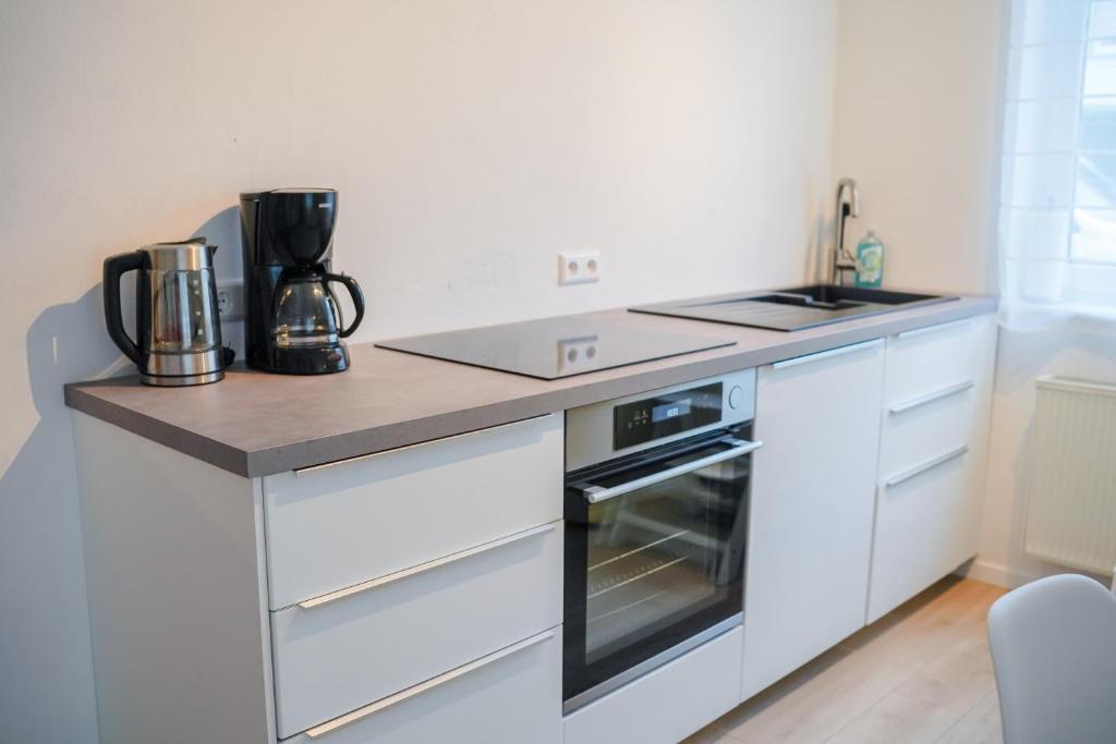Kuchyň nebo kuchyňský kout v ubytování Ferienwohnung Im alten Feld