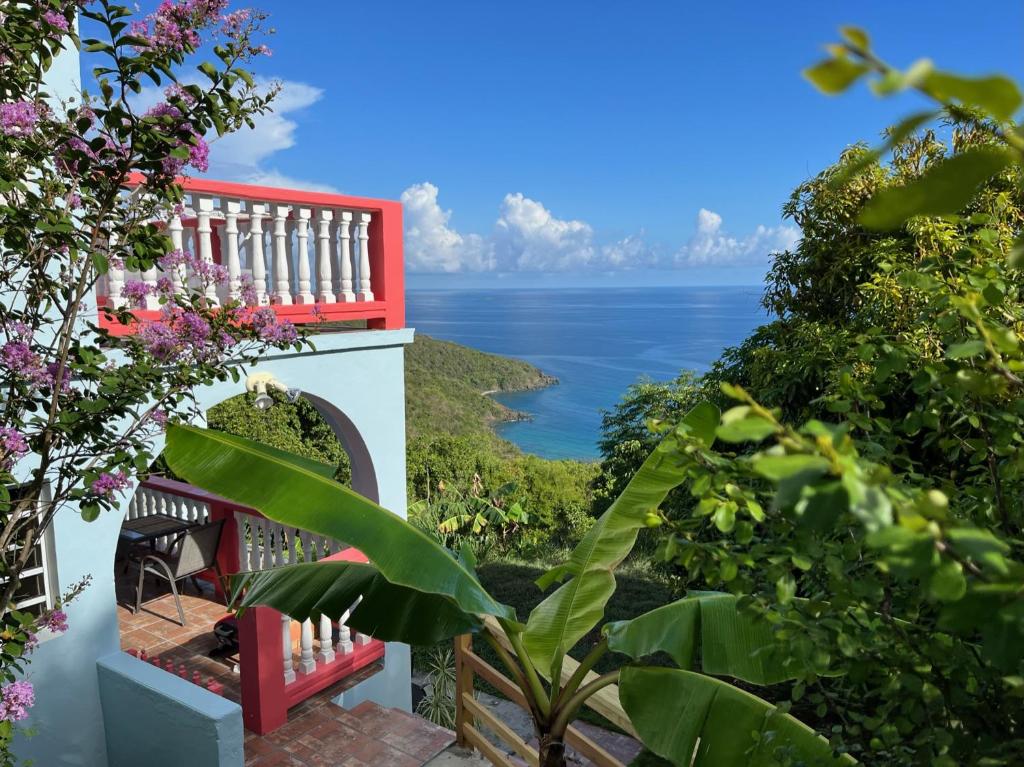 a view of the ocean from a house at Mango Cove Villa 