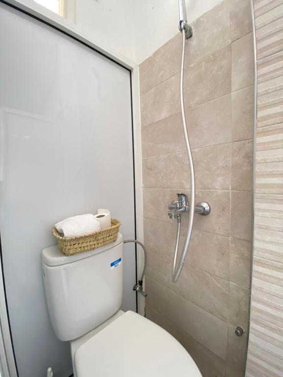 ein Bad mit einem WC und einer Dusche in der Unterkunft Cozy vintage styl bedroom family only in Tangier