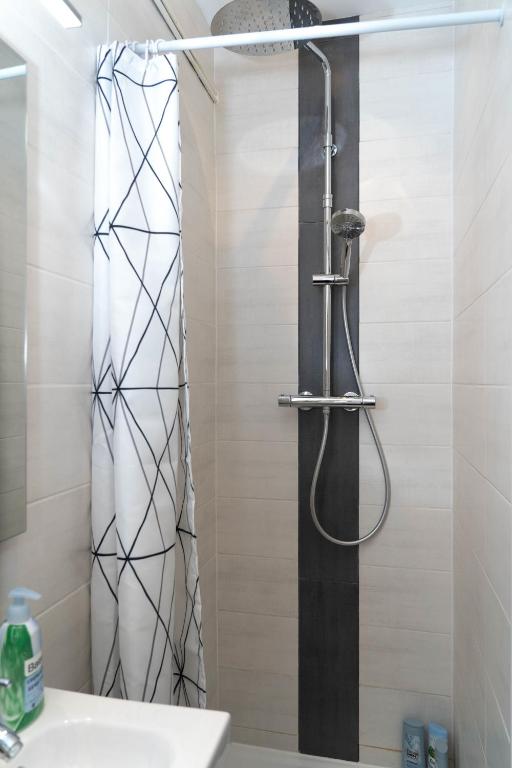 a shower in a bathroom with a shower curtain at Beau T2 quartier Contades in Strasbourg