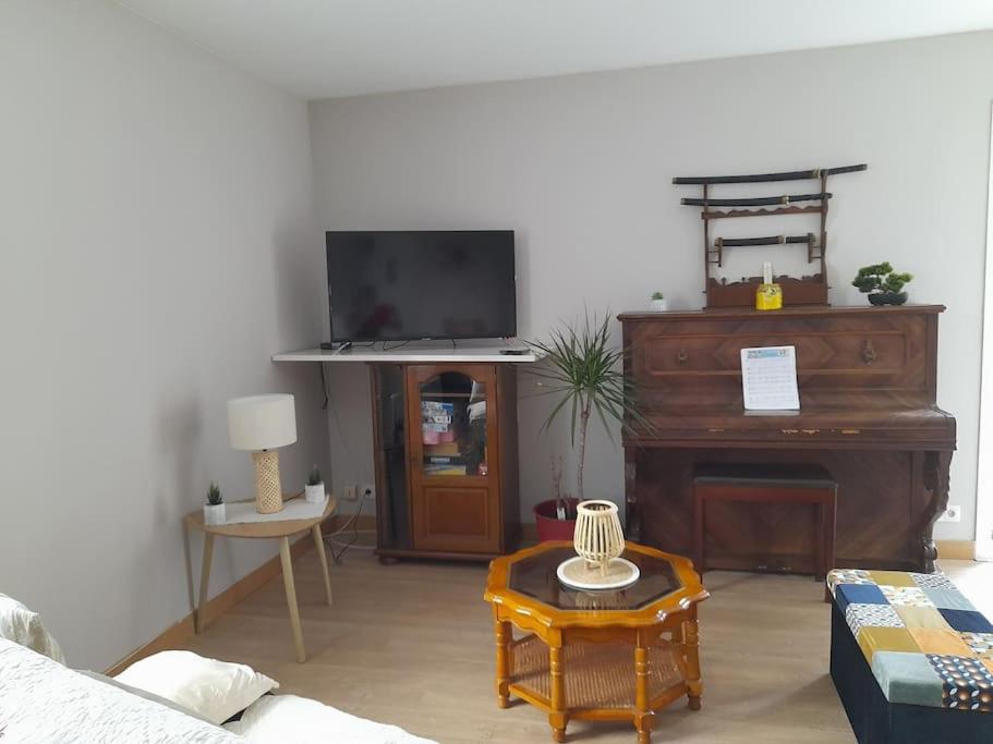 een woonkamer met een piano en een tv bij En passant par La Maraude in Vigneulles-lès-Hattonchâtel