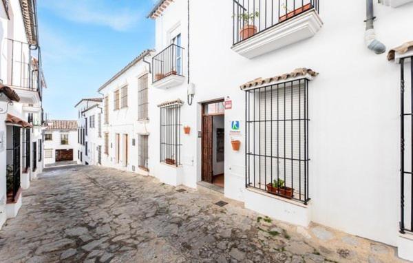 an alley with white buildings and a cobblestone street at El Escondite de Myriam in Grazalema