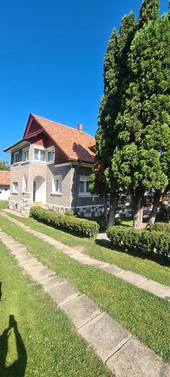 une ombre d'une personne debout devant une maison dans l'établissement Petit Castel, à Bran