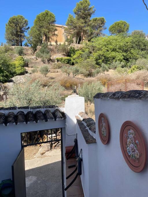 an open door to a house with a hill in the background at Molino Los Leones in Ronda