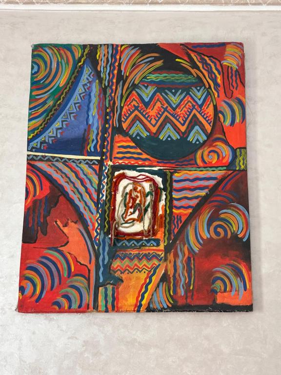 a painting of a room with colorful patterns at House with sea view in Kasbah in Tangier