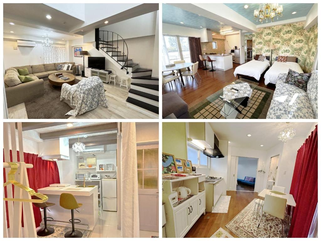 a collage of photos of a living room and a bedroom at Ocean Villa Tin Gala in Onna