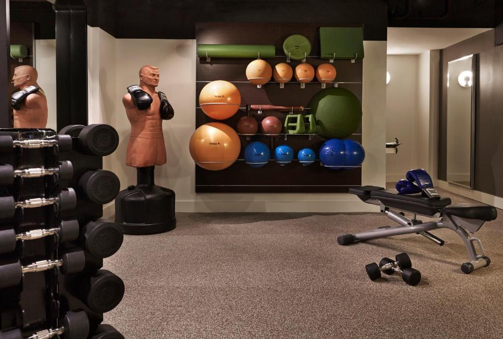 a gym with a mannequin and balls on the wall at Hotel Zetta San Francisco in San Francisco