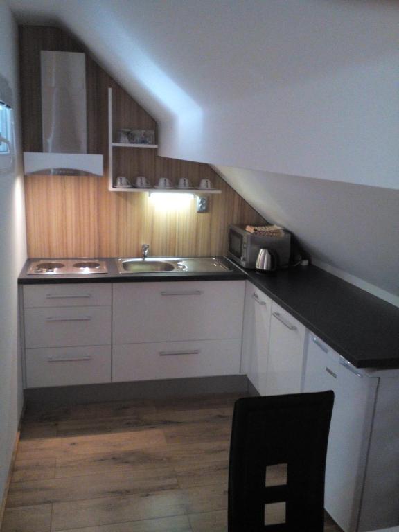 Kuchyň nebo kuchyňský kout v ubytování Apartmány Fialka