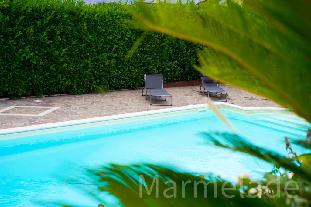 two chairs sitting next to a swimming pool at Marmelade in Zagarolo
