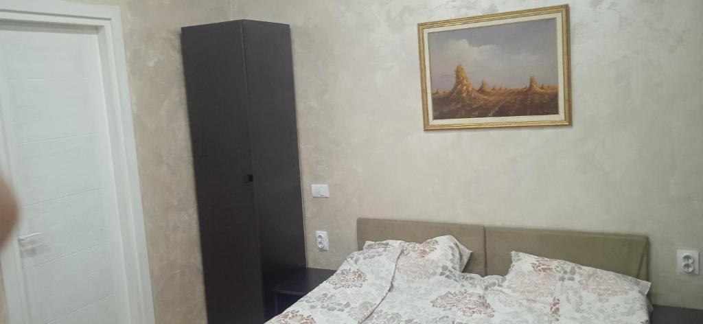 a bedroom with a bed and a picture on the wall at Mikassa room in Niš