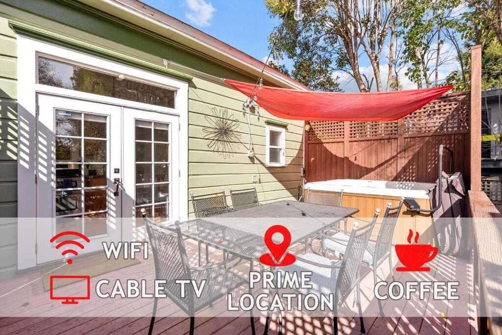 a patio with a table and a hammock and a house at Hot Tub PRIME DWTN NAPA 3 bed 2 Bath in Napa