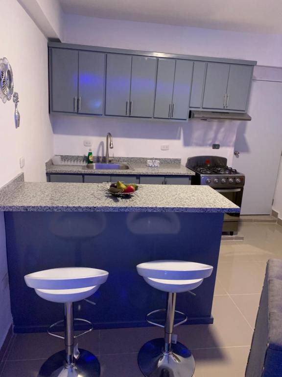 Kuchyň nebo kuchyňský kout v ubytování Plataview Apartahotel 3B
