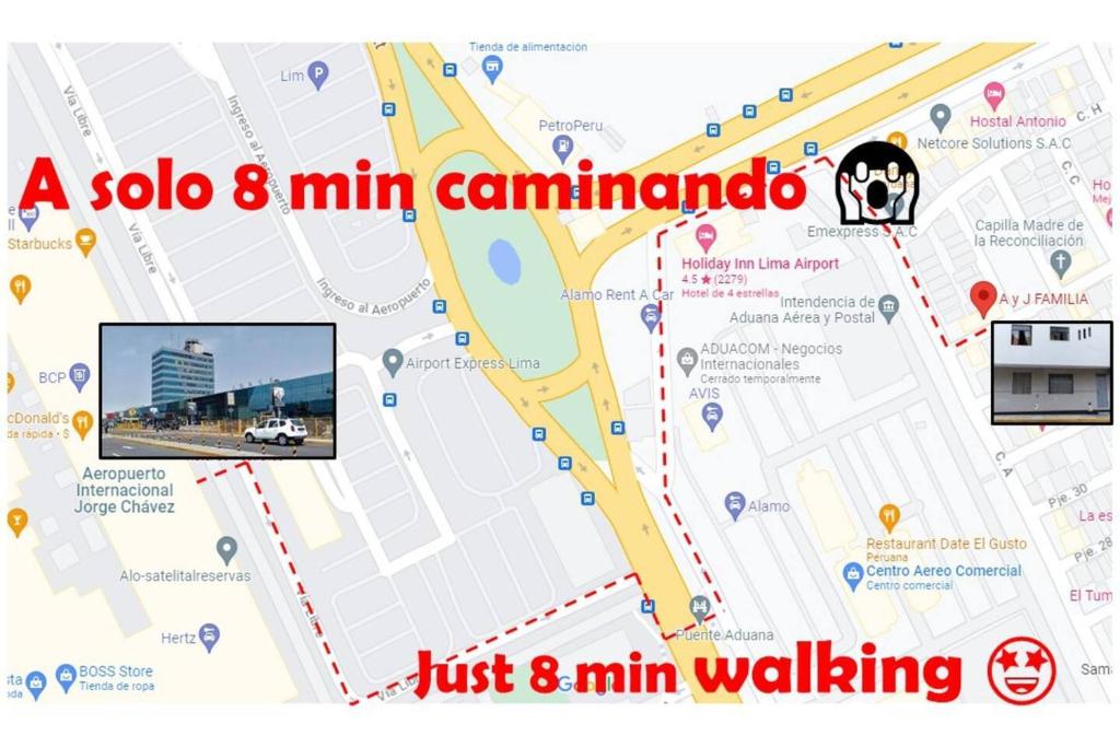 a map of a solo min minchinado just min walking at Pretty room in front of the Lima Airport in Lima