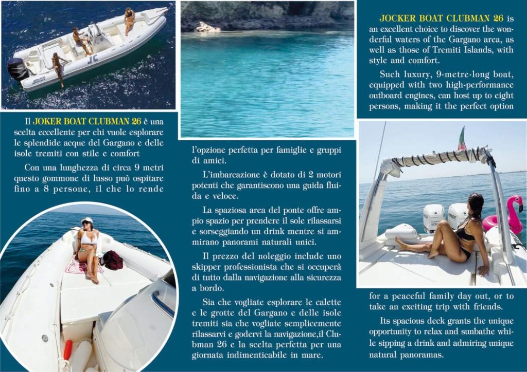 un folleto para alquilar un barco en el agua en Hotel Bella Napoli ristorante & spa, en Foggia