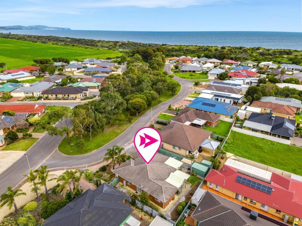 an aerial view of a residential suburb with a street at 3 Parrumba Drive Normanville in Normanville