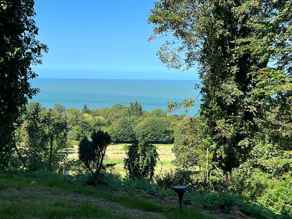 une vue sur un champ planté d'arbres au loin dans l'établissement Lumineux appartement, jardin, vu sur mer, à Trouville-sur-Mer