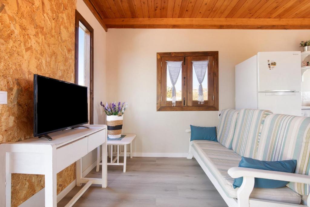a living room with a tv and a couch at Casa Barranco de la Sal in Puerto del Rosario