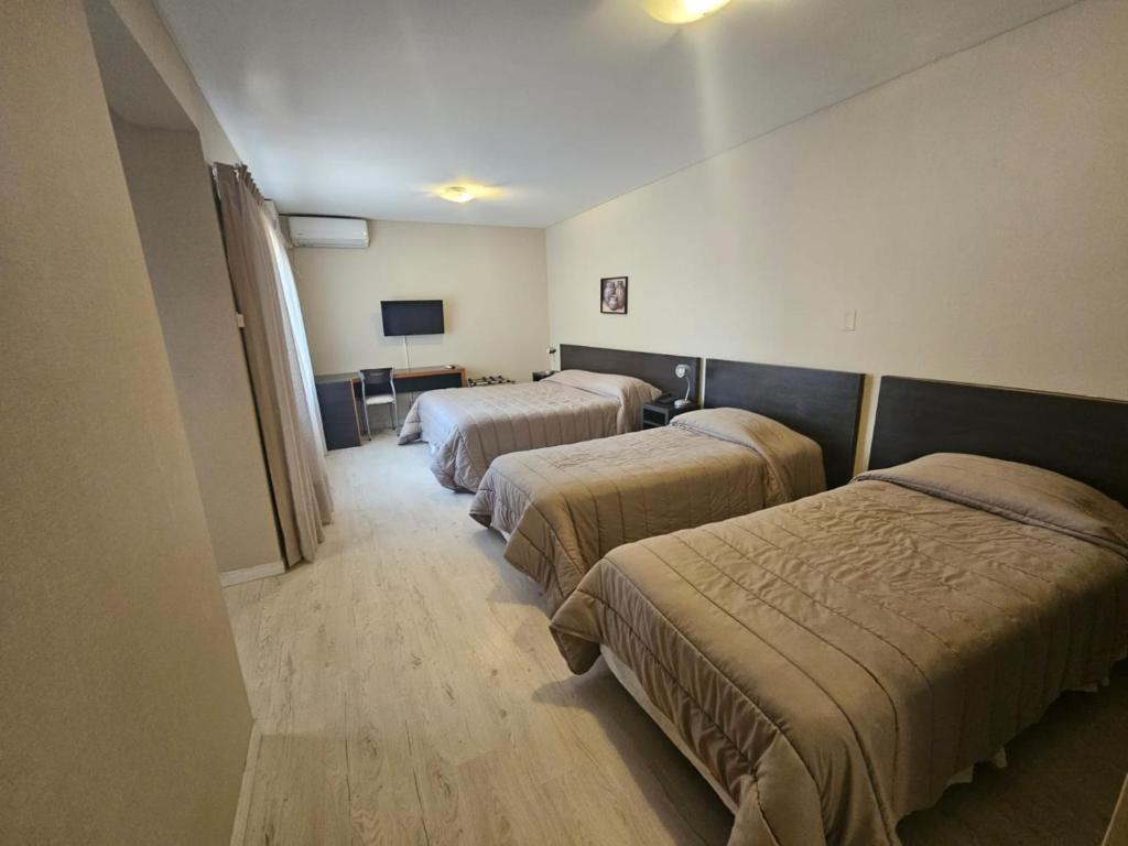 Habitación de hotel con 2 camas y TV en DAKAR HOTEL en Mendoza