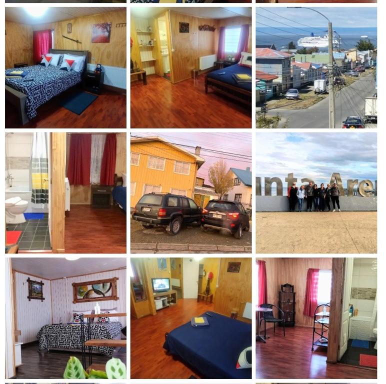 un collage de diferentes fotografías de diferentes habitaciones en Hostal Host Patagonia en Punta Arenas