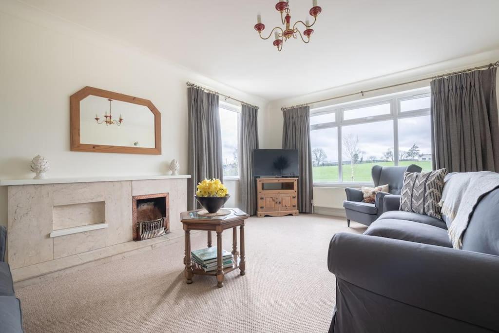 uma sala de estar com um sofá e uma lareira em Farnetra Lodge em Clogher