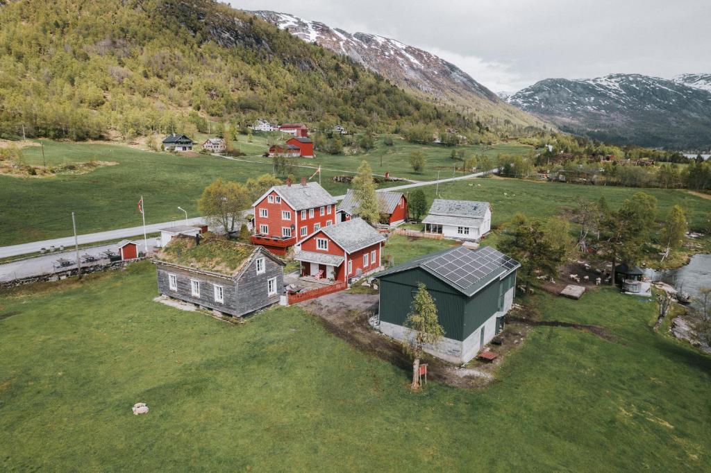 an aerial view of a home in a mountain at Flatheim in Viksdalen
