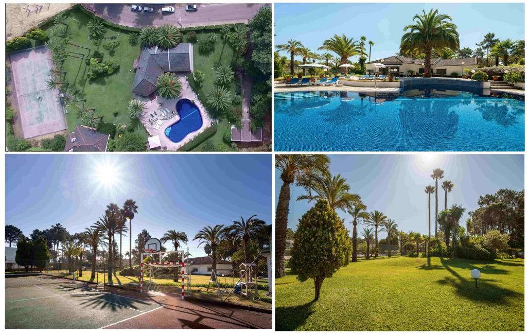 a collage of four pictures of a resort at Villa das Palmeiras in Charneca