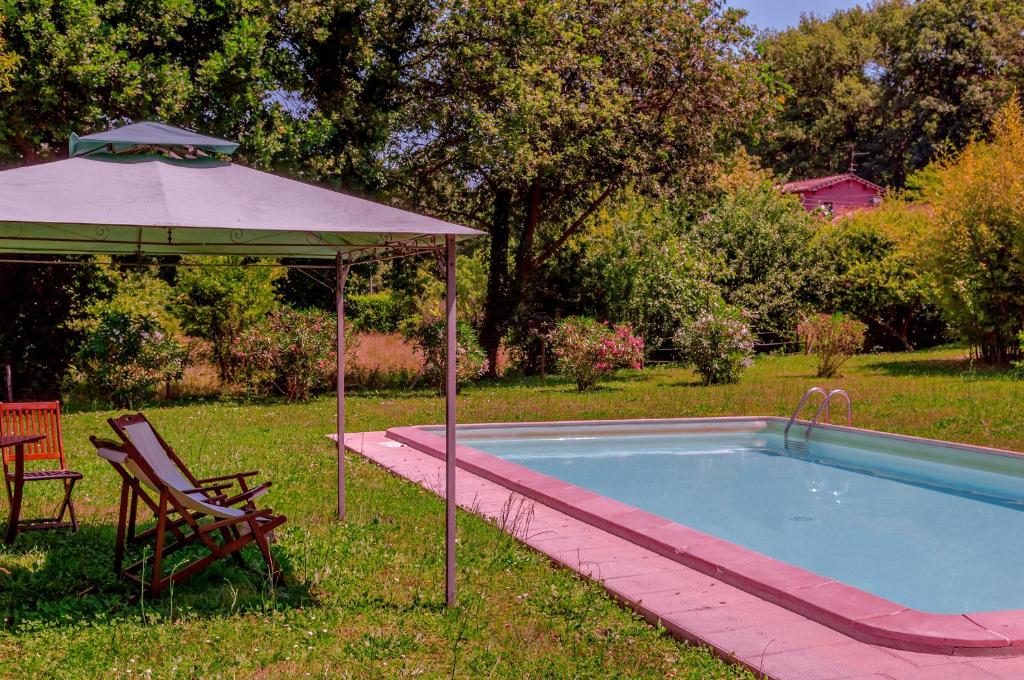 - Piscina con sombrilla, silla y mesa en Corte Della Rusticuccia, en Lucca