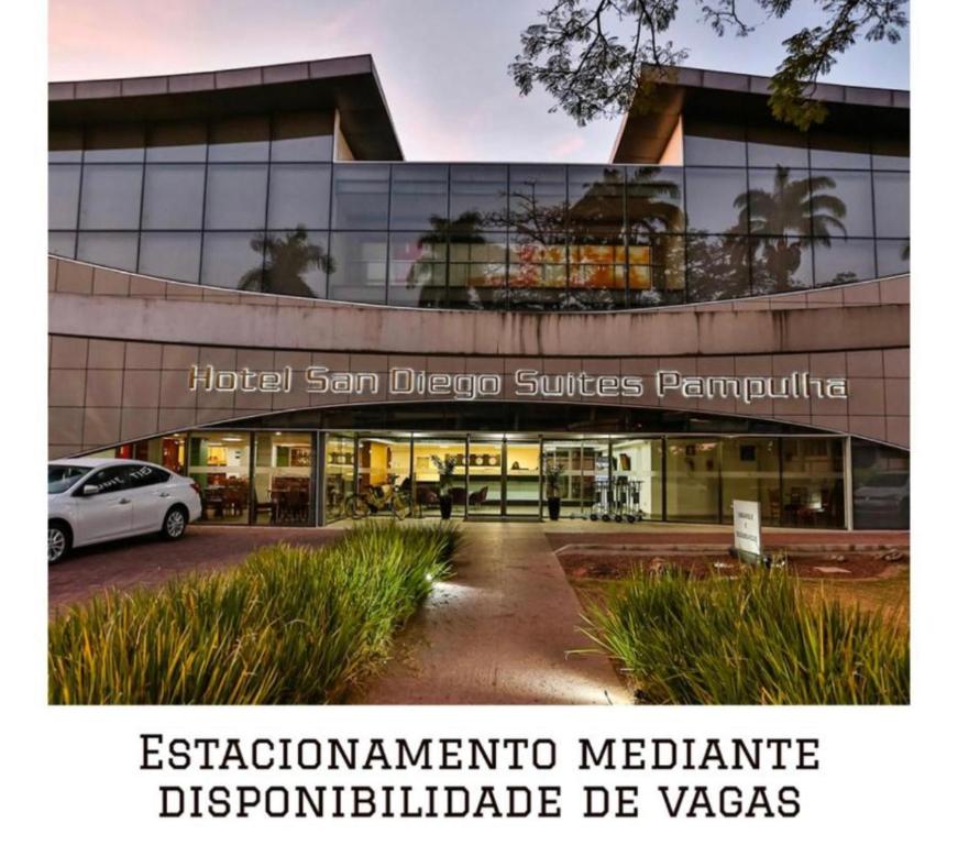 an external view of a building at Suites Pampulha Hotel in Belo Horizonte