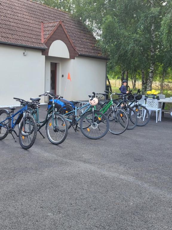 un groupe de vélos garés devant un bâtiment dans l'établissement Cheverny la vie est belle, à Cheverny