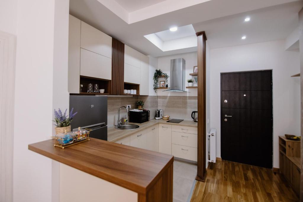 Kuchyň nebo kuchyňský kout v ubytování Cherry Lux Apartments