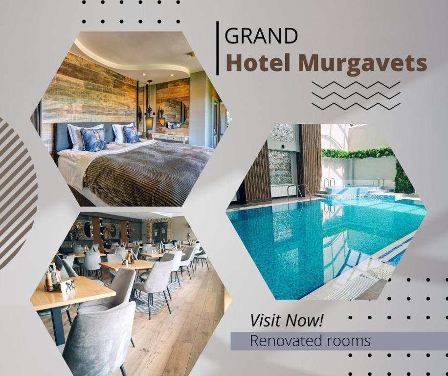 eine Collage mit Fotos eines Hotels mit Pool in der Unterkunft Grand Hotel Murgavets in Pamporowo