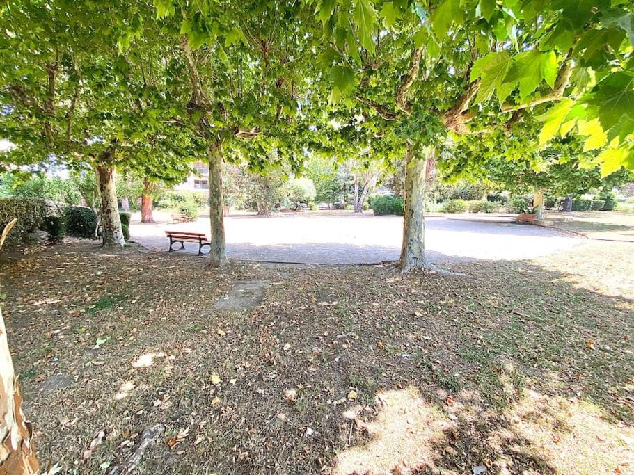 a park with a bench under some trees at Studio apartment Fréjus in Fréjus
