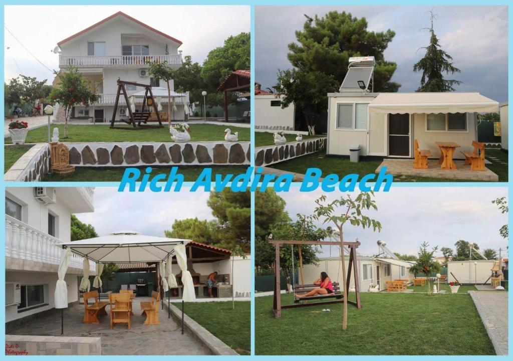 a collage of pictures of a house and a beach at Rich Avdira Beach in Ávdhira