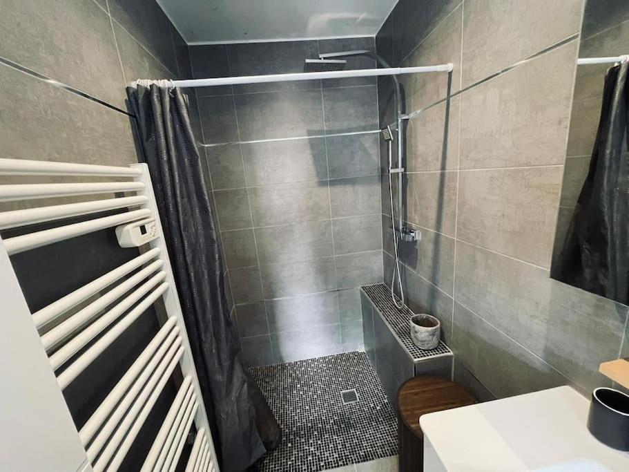 a bathroom with a shower with a toilet and a sink at Le Berceau Vert in Marseille