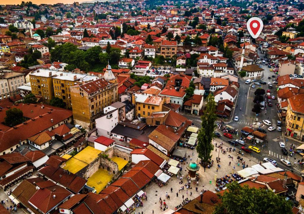 an overhead view of a city with buildings at Alen Apartment Old town - Free Parking in Sarajevo