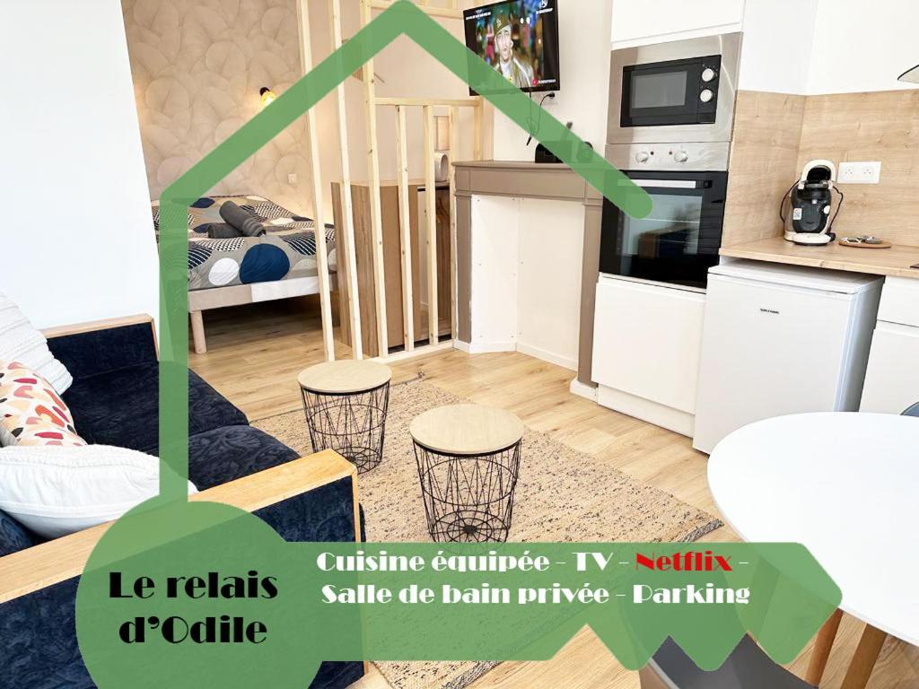 a green graph of a kitchen and a living room at LeRelaisdOdile CAMBRAI - HYPER CENTRE - Free Wifi in Cambrai
