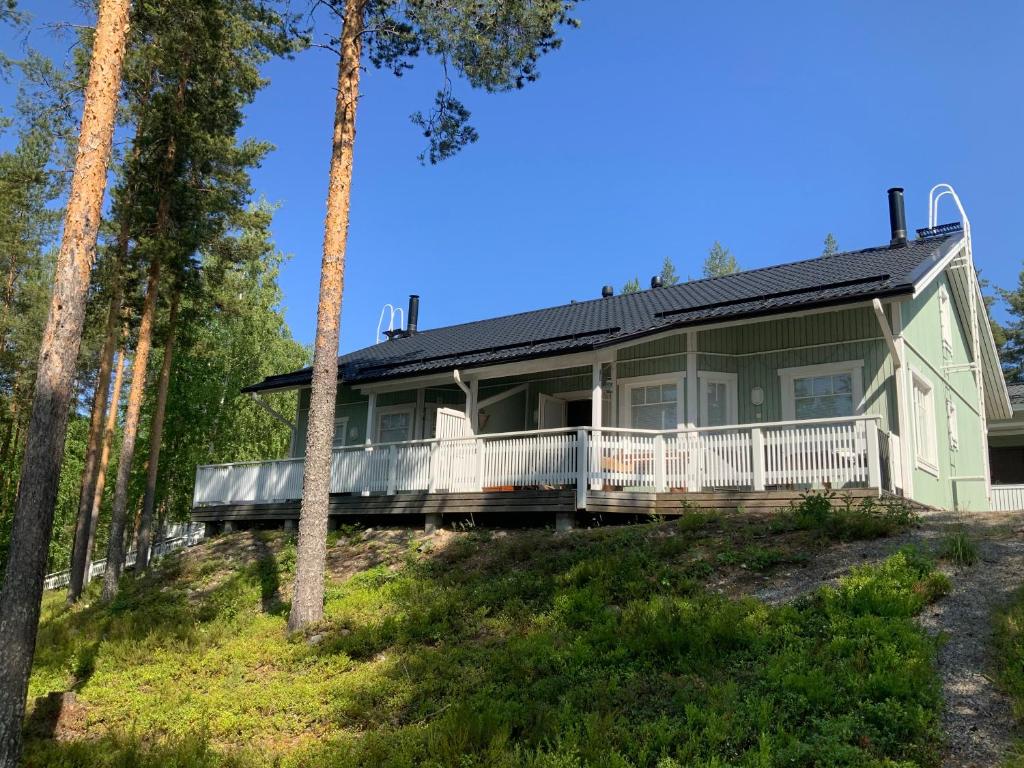a house on a hill with trees at Saunaharju 5 järven rannalla in Kolinkylä