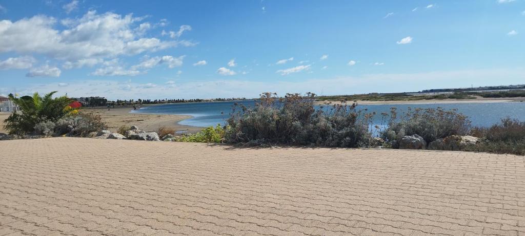 a view of a beach with a body of water at Joli appartement avec grande et belle terrasse, au pied de la plage du Grazel! in Gruissan