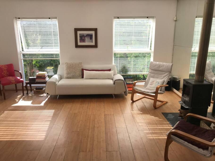 开普敦Bright and tranquil home in beautiful Hout Bay的带沙发、椅子和窗户的客厅